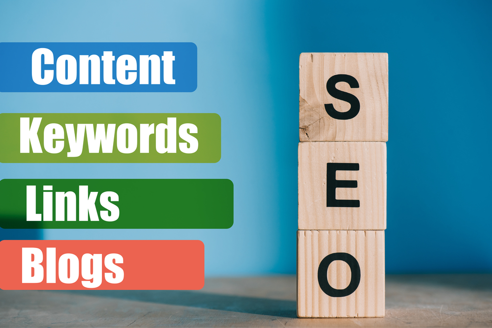 SEO word with related words in a stacking image