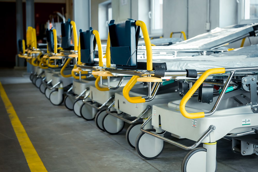 A row of hospital beds